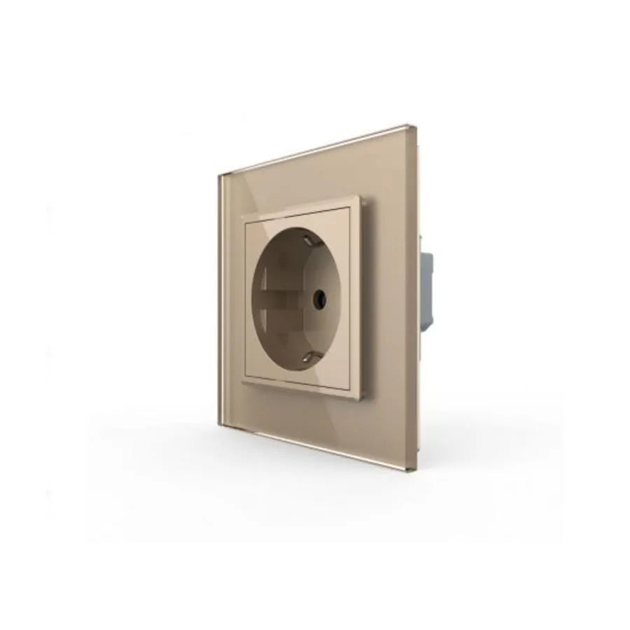Simple Schuko socket, screwless terminals, with glass frame, Gold, Livolo