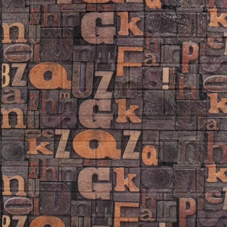 Set of 10 3D Self-Adhesive Wallpaper Brown Soft Foam, 80cmx70cmx6mm, Dark Brown Letters Pattern