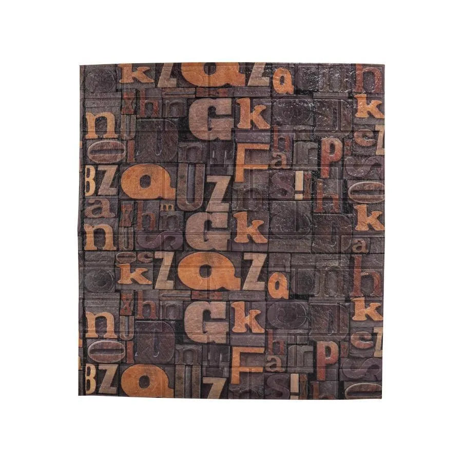 Set of 10 3D Self-Adhesive Wallpaper Brown Soft Foam, 80cmx70cmx6mm, Dark Brown Letters Pattern