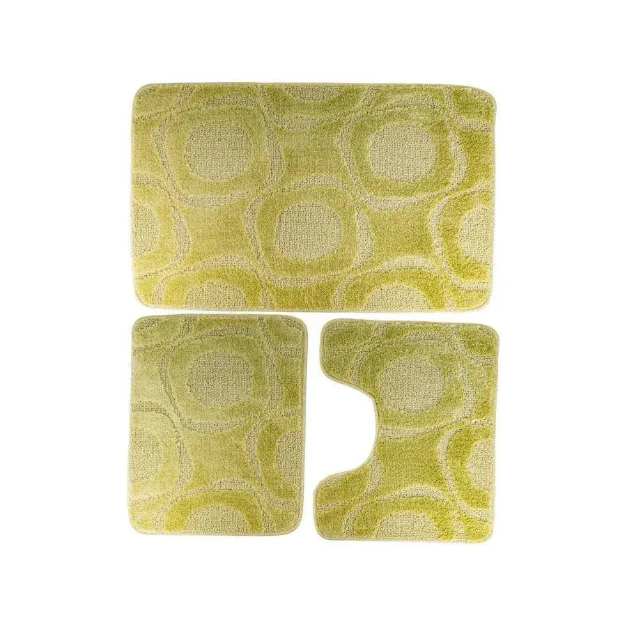 Set of 3 Bath Mats, 50x40 cm, Green, Non-Slip