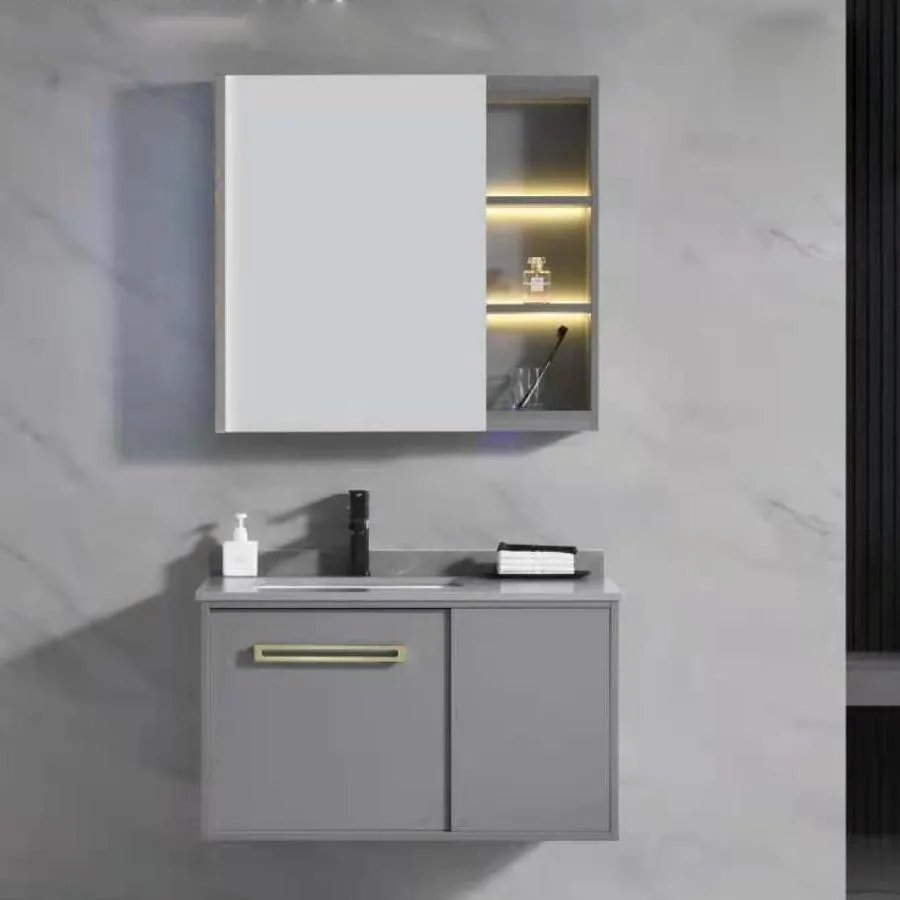 Bathroom Furniture Set 80x47cm 3 Pieces Grey