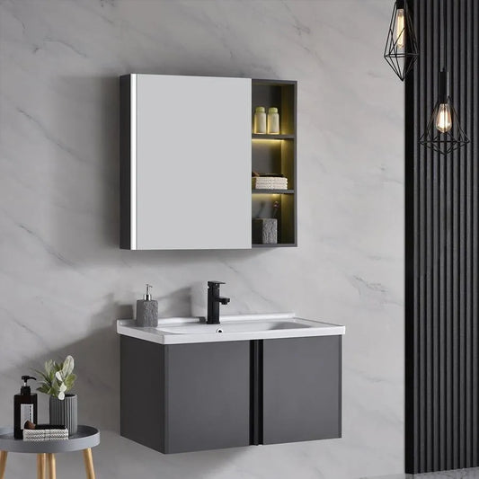 Bathroom Furniture Set 81x48cm 3 Pieces Gray