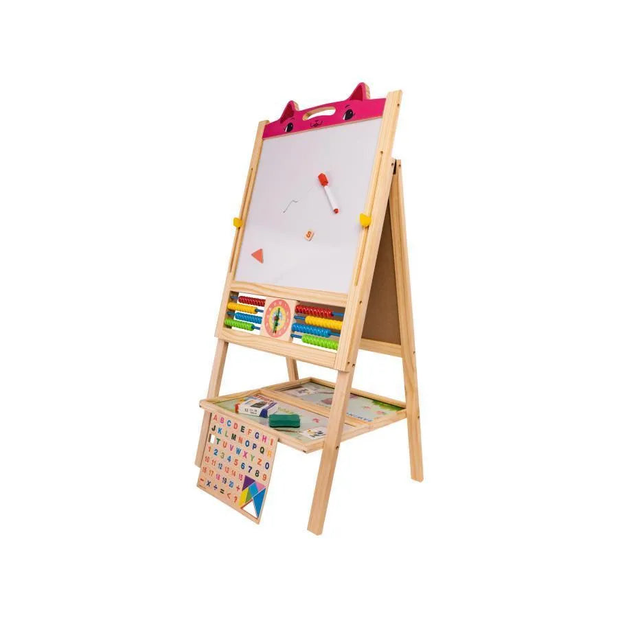 Double Magnetic School Board in the Shape of a Kitten, 12 Colored Chalks, Wood and Plastic