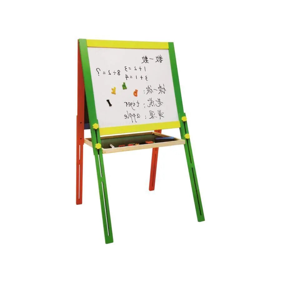 Double School Board with Numbers and Letters, 12 Colored Chalks, Wood and Plastic