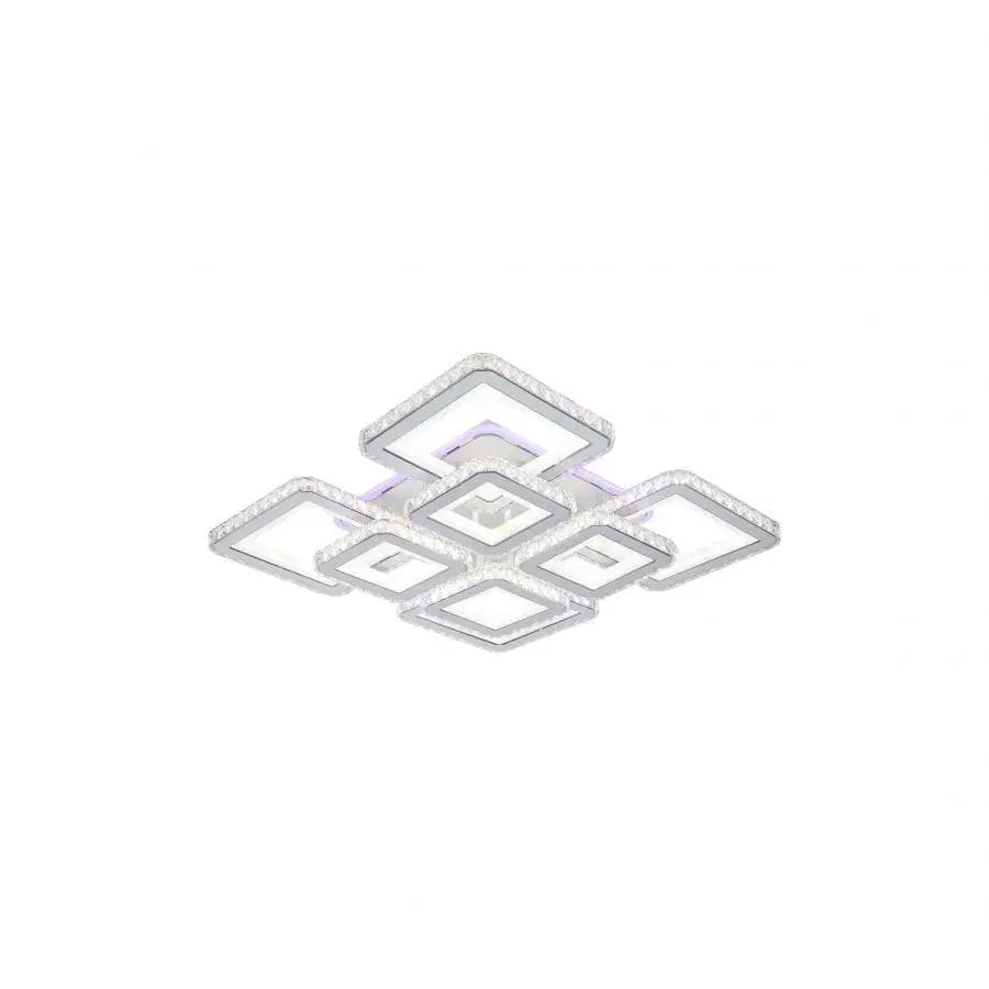 LED chandelier with remote control and crystal LEILA 237W, 8 Squares, Cold/Warm/Neutral light, Dimmable, Shiny Chrome White