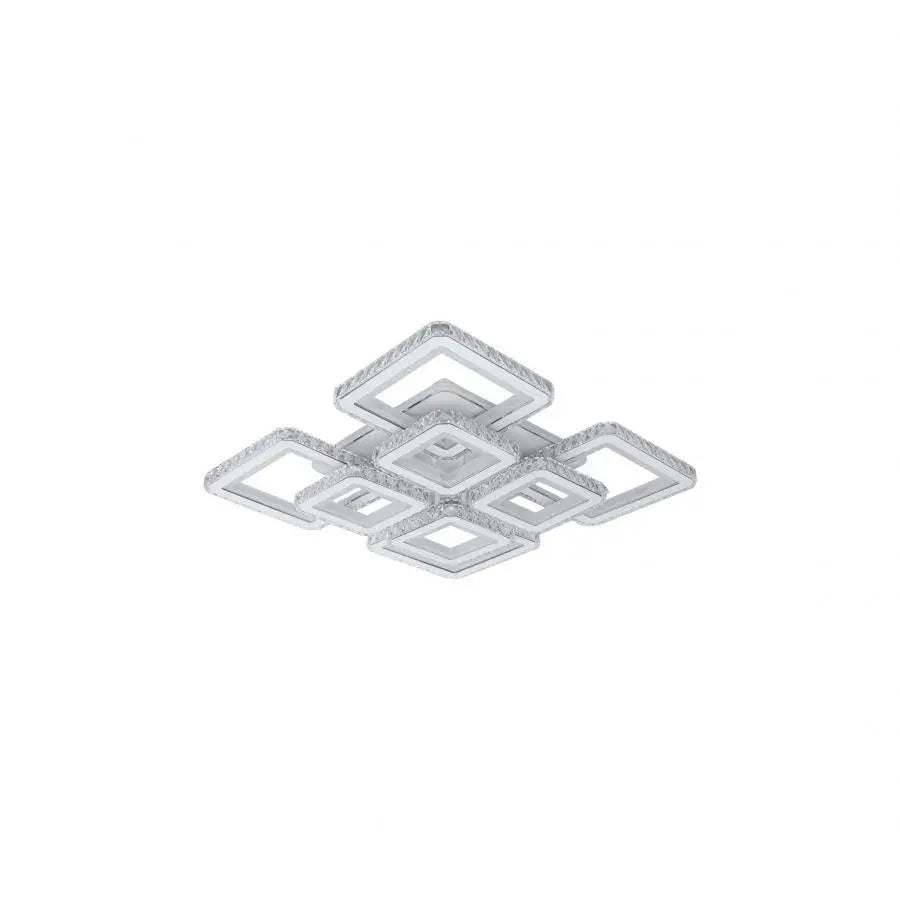 LED chandelier with remote control and crystal LEILA 237W, 8 Squares, Cold/Warm/Neutral light, Dimmable, Shiny Chrome White