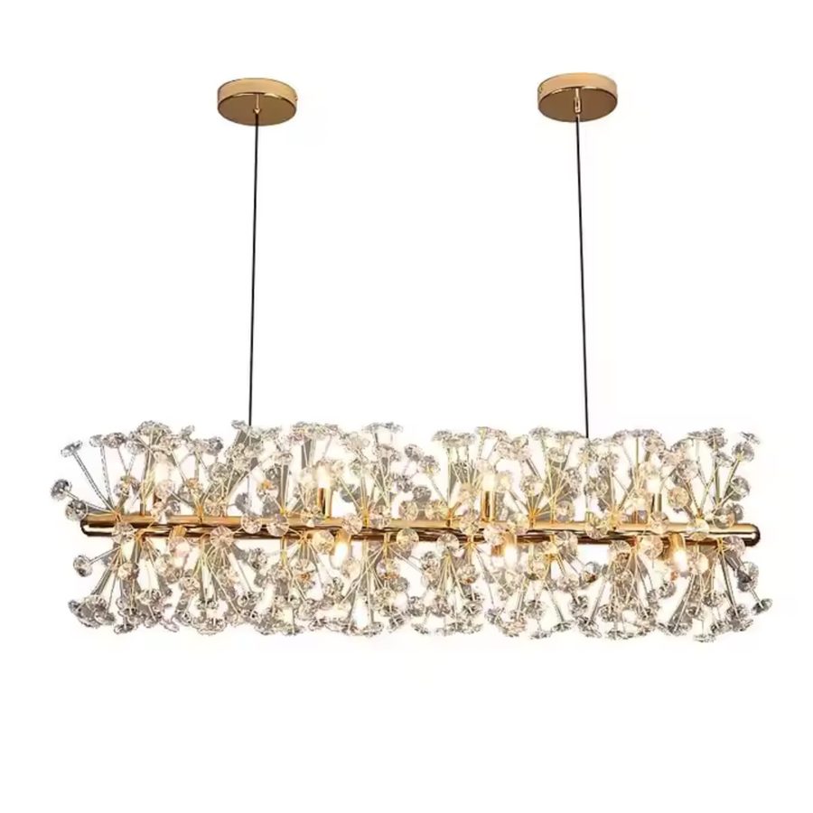 MINUET Crystal Chandelier 9x G9, Length 70cm, Shiny Gold, Adjustable Height