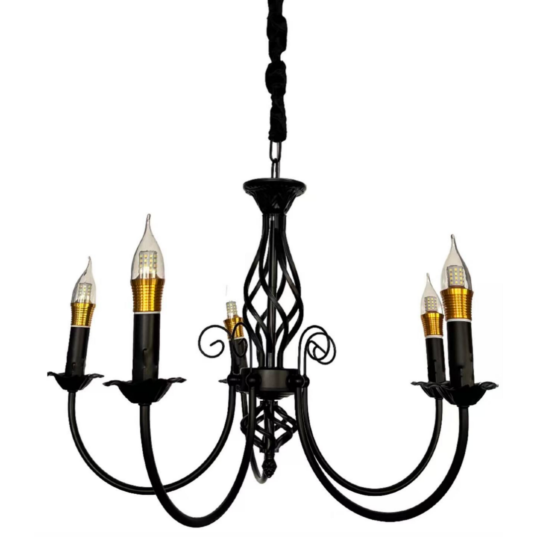 Crystal chandelier pearl, 5xe14, black, adjustable height