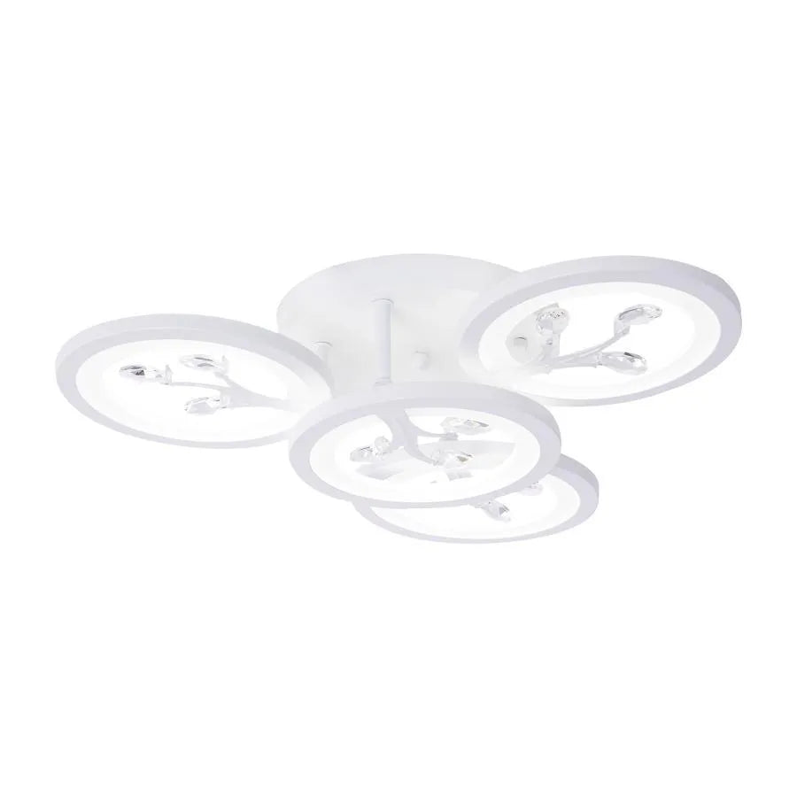 LED chandelier with remote control and crystal DAISY 49W, 4 Elements, Cold/Warm/Neutral light, Dimmable, White