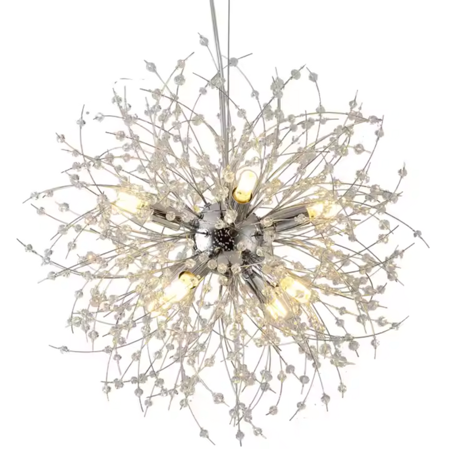 Schönbrunn Crystal Chandelier, 9x G9, Diameter 49cm, Shiny Silver, Adjustable Height