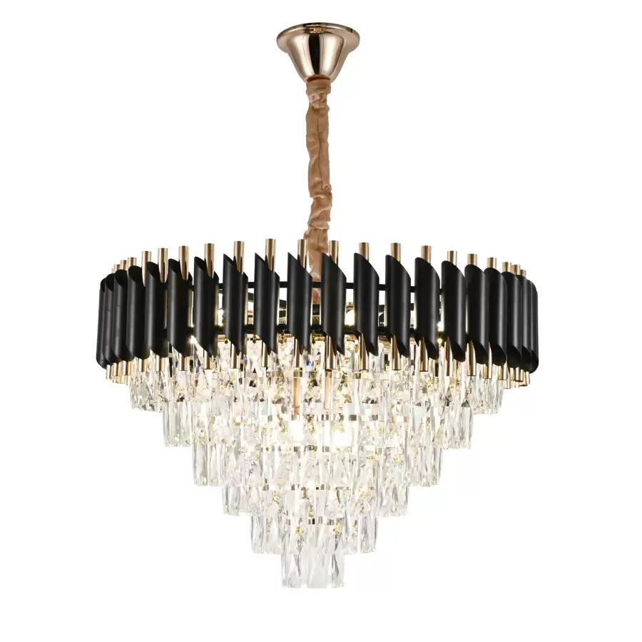 VERSAILLES Magno Crystal Chandelier 8xE27, Diameter 60cm, Glossy Gold and Black, Adjustable Height