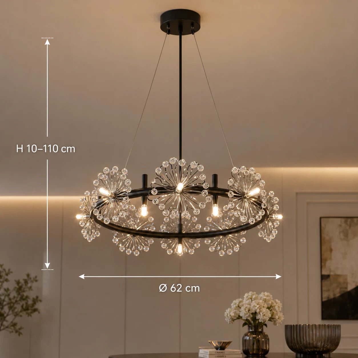 PETERHOF Magno Crystal Chandelier, Diameter 62cm, 20X G4, Black, Adjustable Height - 01_CC167-600BK.png