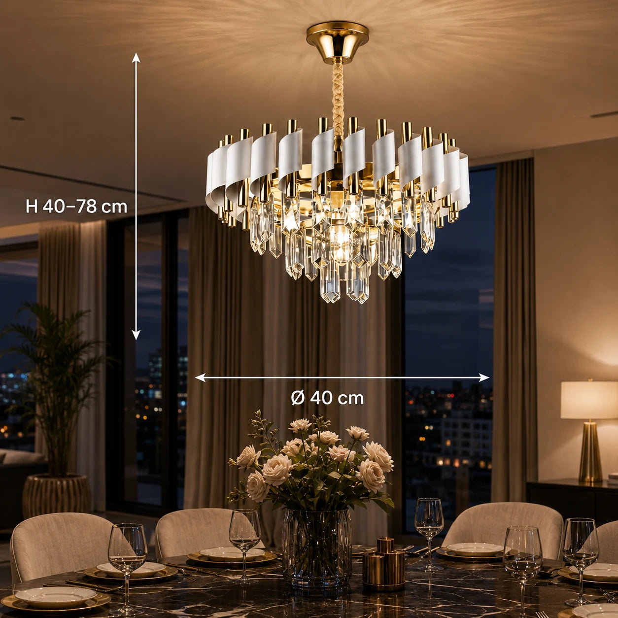 Crystal Chandelier VERSAILLES Nobile 5xE14, Diameter 40cm, Shiny Gold and White - 01_CC900-400WH.png