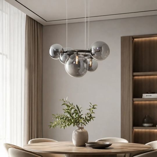 Chandelier with Round Lampshade, VENERE Zodiaco, 1 Circle 5xG9, Metal, Black, Adjustable Height - 01_LC811-5.png