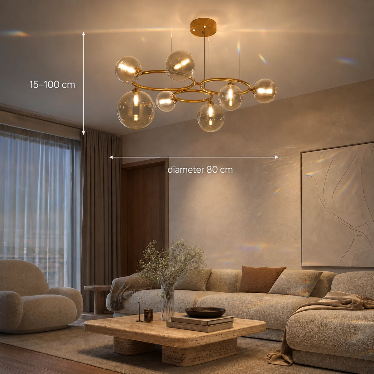 VENERE Luce Chandelier, 3 Circles, 7xG9, Gold, Metal, Adjustable Height - 01_LC811-7.png