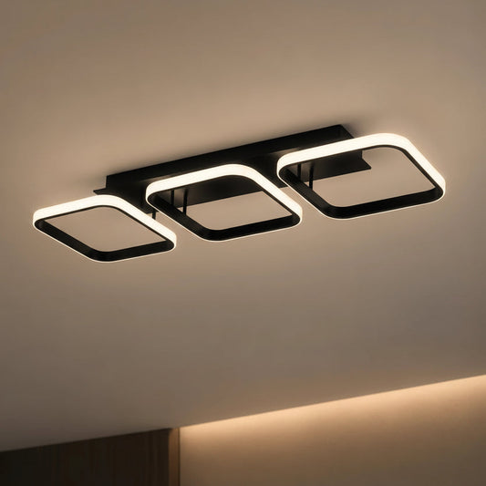 LED Chandelier VERTEX 34W, 3 Squares, Linear, Cold/Warm/Neutral light, Black