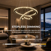 Suspended LED chandelier with remote control and crystal PRISM LUMINIS 79W, 3 Circles, Cold/Warm/Neutral light, Dimmable, Chrome, Adjustable Height - 01_LT029.png