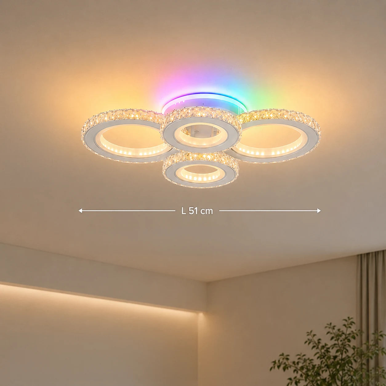 LED chandelier with remote control and crystal NOVA ROTONDA RGB 82W, 4 Circles, Cold/Warm/Neutral light, Dimmable, White - 01_LT073-4WH.png