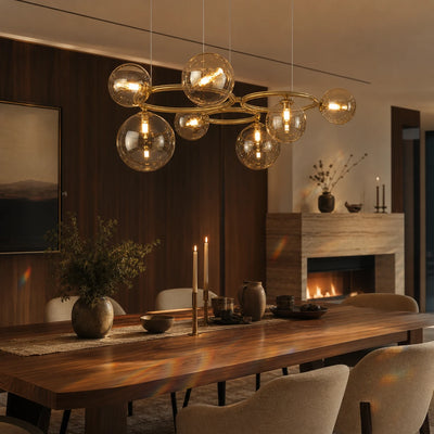 VENERE Luce Chandelier, 3 Circles, 7xG9, Gold, Metal, Adjustable Height