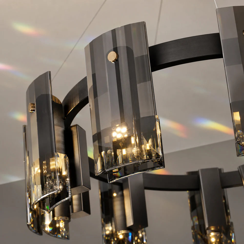 Modern Chandelier, Valmontreux Largo, 8xG9, Diameter 80cm, Black and Gray Crystals, Adjustable Height, Metal and Crystal - 02_CM360-800BK.png