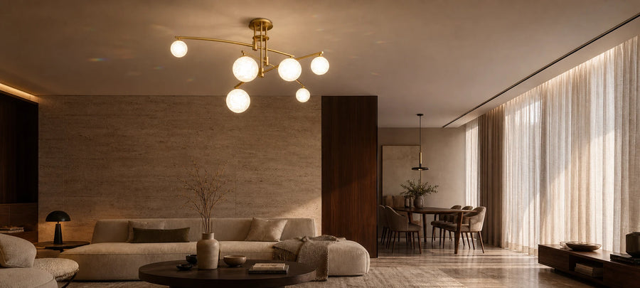 Chandelier with Round Shade, PENTHOUSE Dome, 6x G9, Gold, Metal - 02_LC825GD.png