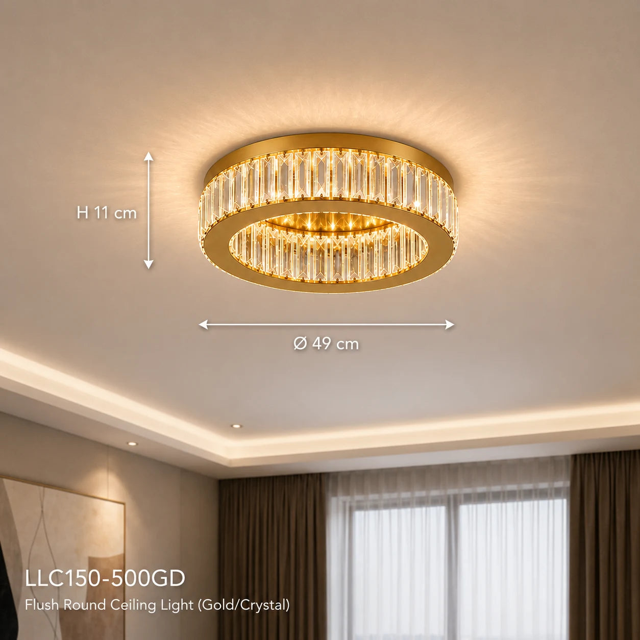 LED chandelier with remote control and crystal VERTUS 31W, 50cm, Circle, Cold/Warm/Neutral light, Dimmable, Gold - 02_LLC150-500GD.png