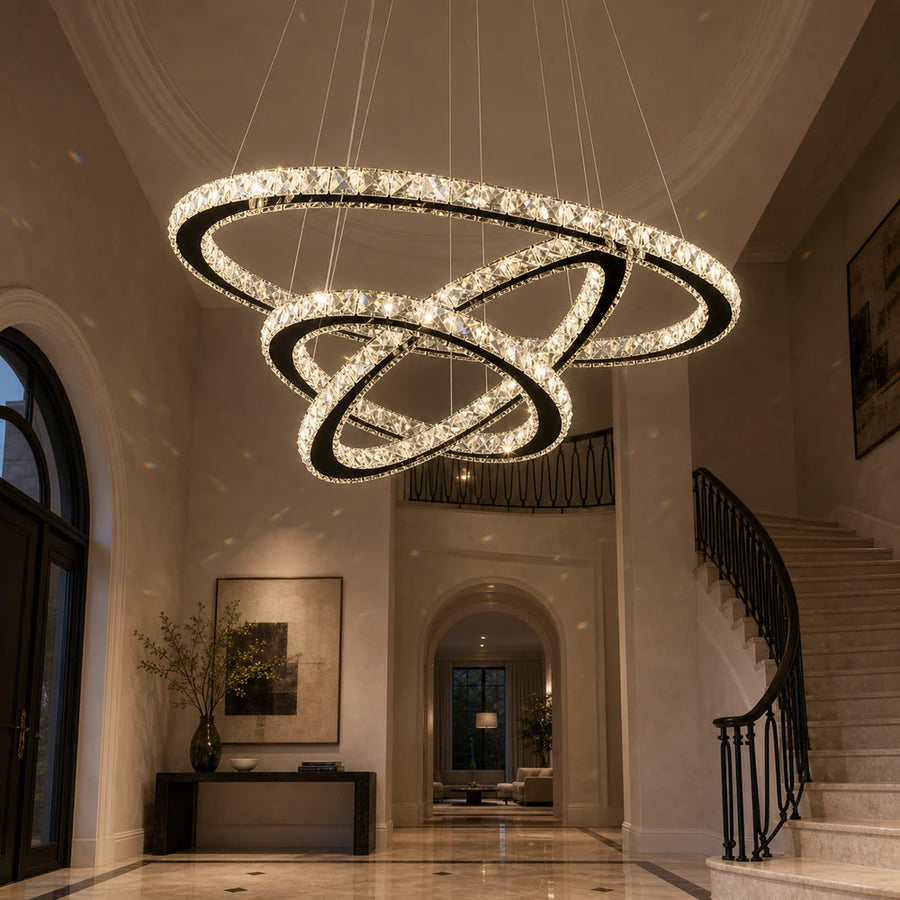 Suspended LED chandelier with remote control and crystal PRISM LUMINIS 79W, 3 Circles, Cold/Warm/Neutral light, Dimmable, Chrome, Adjustable Height - 02_LT029.png