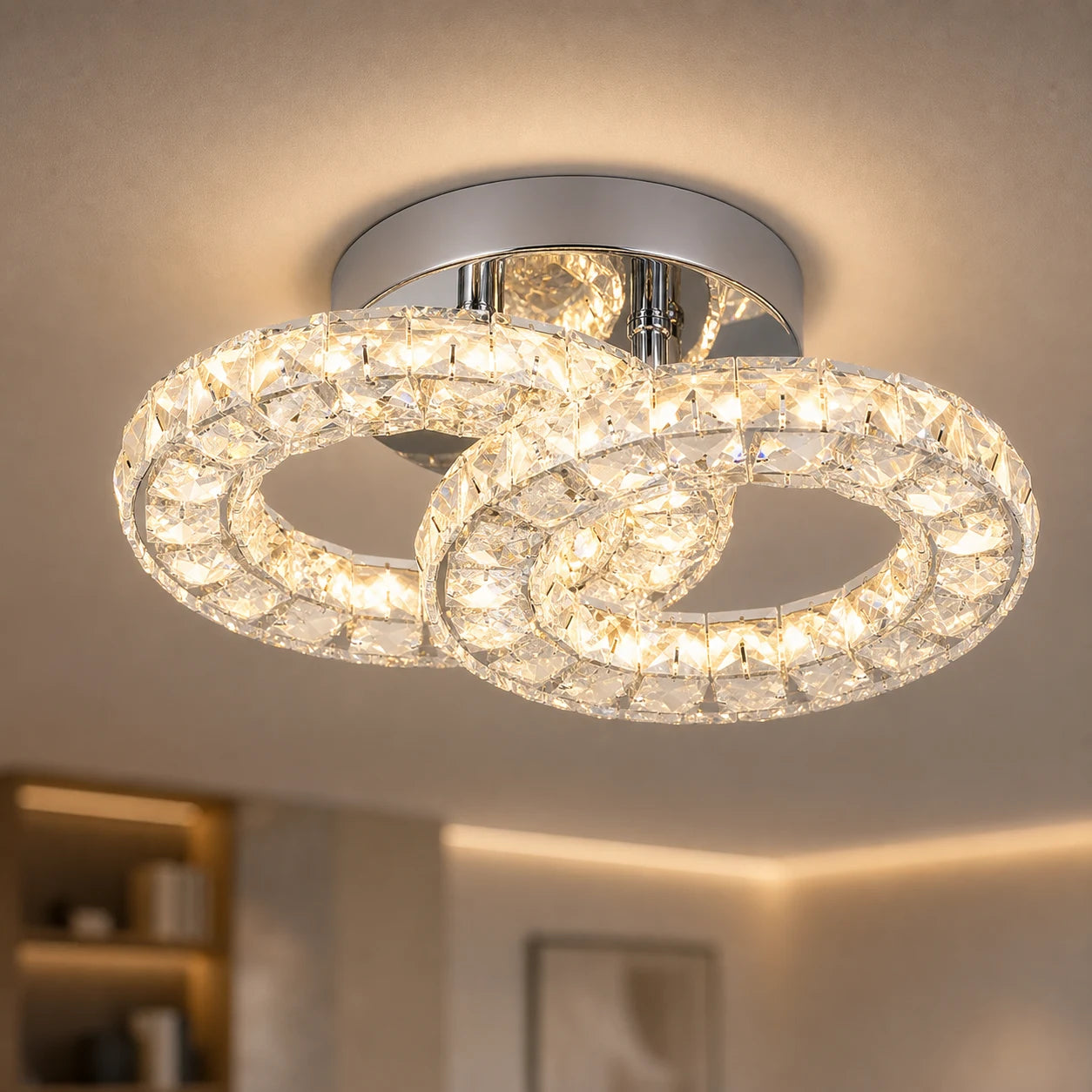 LED and crystal chandelier ZABINA 25W, 2 Circles, Cold/Warm/Neutral light, Glossy Chrome - 02_LT062CR.png