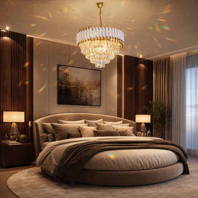 VERSAILLES Elegance Crystal Chandelier 8x E14, Diameter 50cm, Shiny Gold and White, Adjustable Height