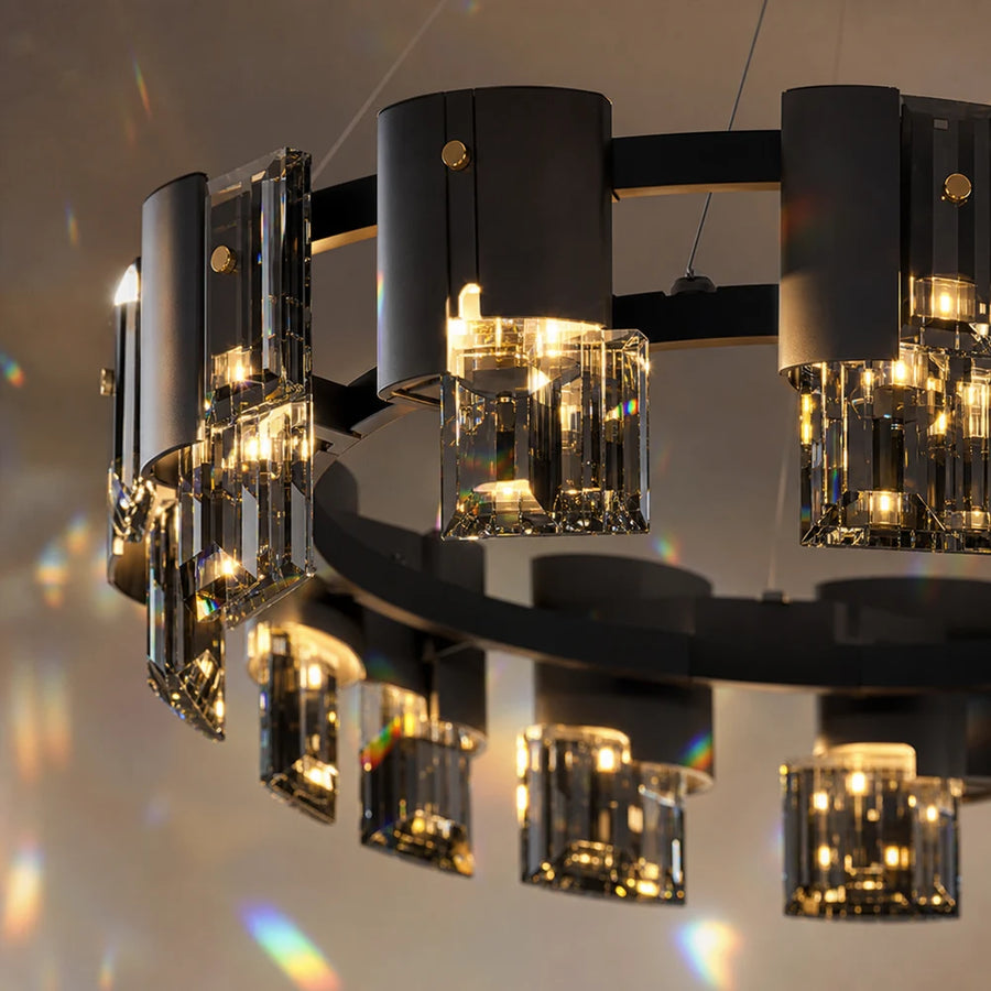 Modern Chandelier, Valmontreux Largo, 8xG9, Diameter 80cm, Black and Gray Crystals, Adjustable Height, Metal and Crystal - 04_CM360-800BK.png