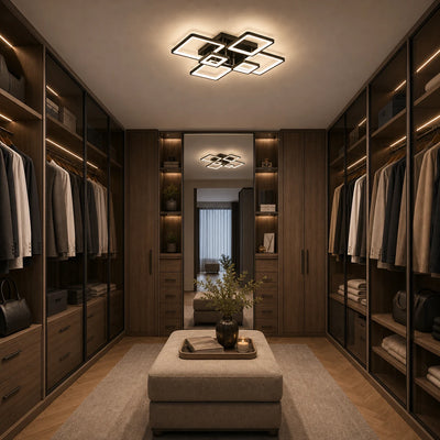 LED chandelier with remote control ELLA 120W, 6 Squares, Cold/Warm/Neutral light, Dimmable, Black, Metal and Acrylic