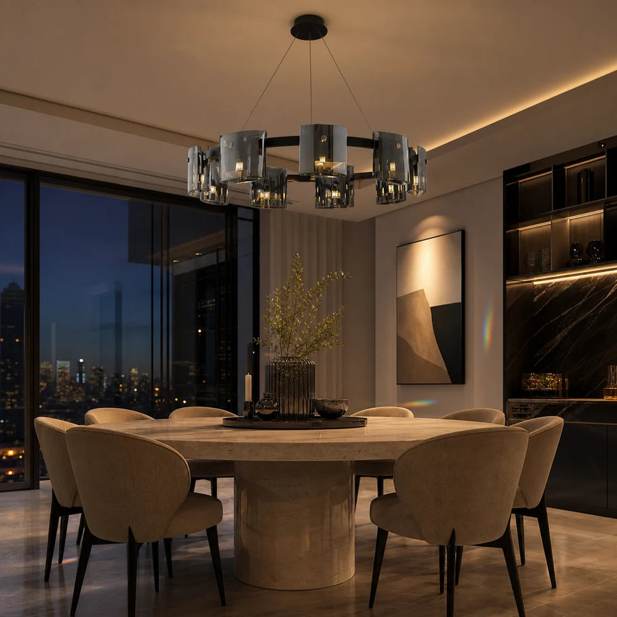 Modern Chandelier, Valmontreux Largo, 8xG9, Diameter 80cm, Black and Gray Crystals, Adjustable Height, Metal and Crystal - 05_CM360-800BK.png