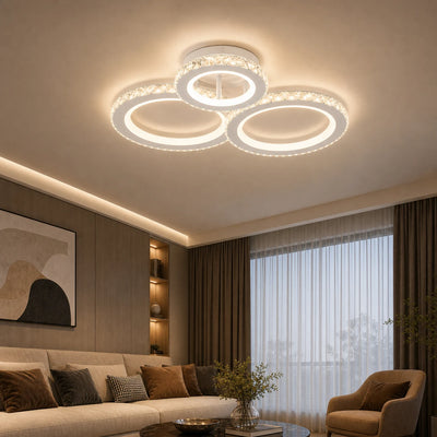 LED chandelier with remote control and crystal NOVA ROTONDA RGB 75W, 3 Circles, Cold/Warm/Neutral light, Dimmable, White
