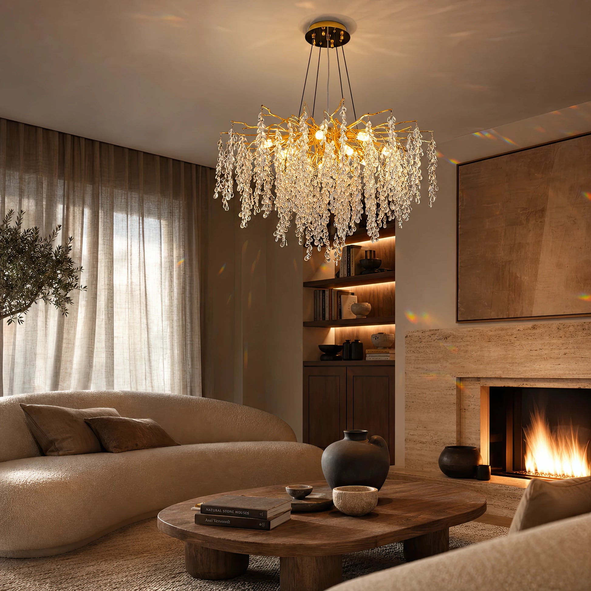 WALTZ Cascade Crystal Chandelier, 9x G9, Gold, 80cm, Adjustable Height - 06_CC331-80.png