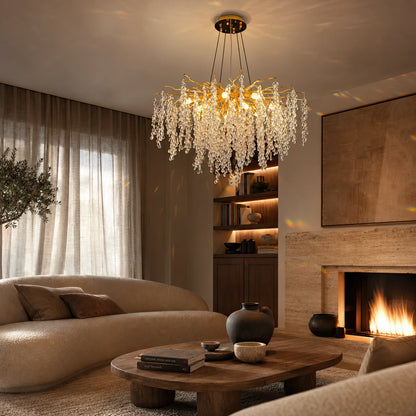 WALTZ Cascade Crystal Chandelier, 9x G9, Gold, 80cm, Adjustable Height - 06_CC331-80.png