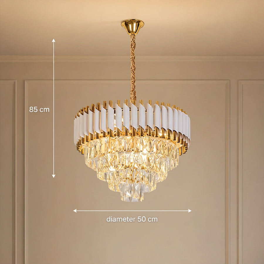 Crystal Chandelier VERSAILLES Elegance 8x E14, Diameter 50cm, Shiny Gold and White, Adjustable Height - 06_CC900-500WH.png
