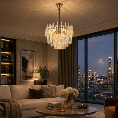 Crystal Chandelier ALHAMBRA Petito 3x E14, Diameter 30cm, Shiny Gold, Adjustable Height