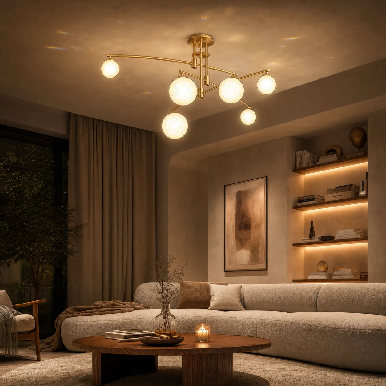 Chandelier with Round Shade, PENTHOUSE Dome, 6x G9, Gold, Metal - 06_LC825GD.png