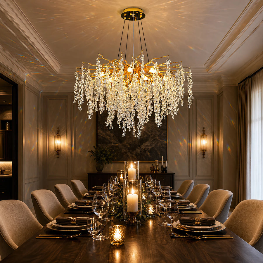 WALTZ Cascade Crystal Chandelier, 9x G9, Gold, 80cm, Adjustable Height - 07_CC331-80.png