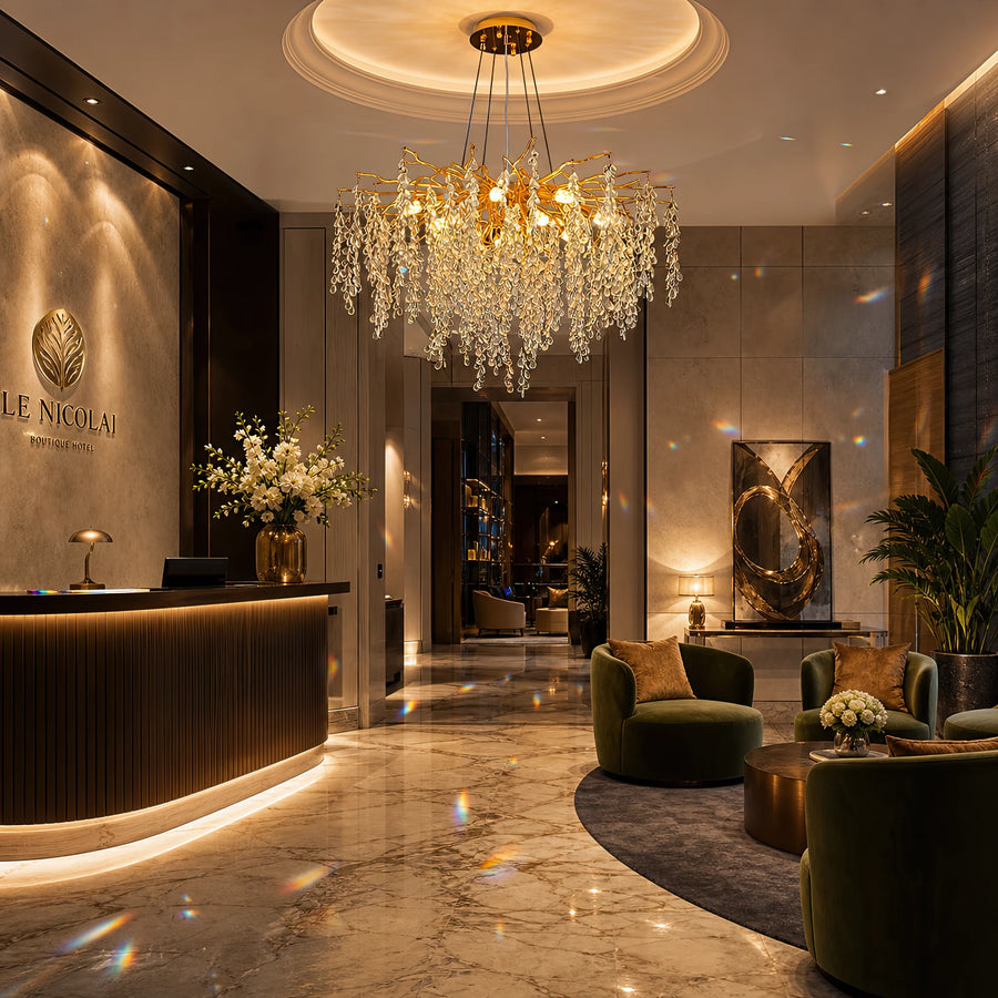 WALTZ Cascade Crystal Chandelier, 9x G9, Gold, 80cm, Adjustable Height - 08_CC331-80.png