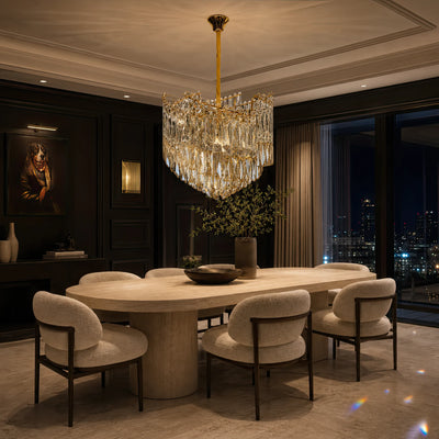 TOPKAPI Nobile Crystal Chandelier 6xE14, Diameter 40cm, Shiny Gold, Adjustable Height