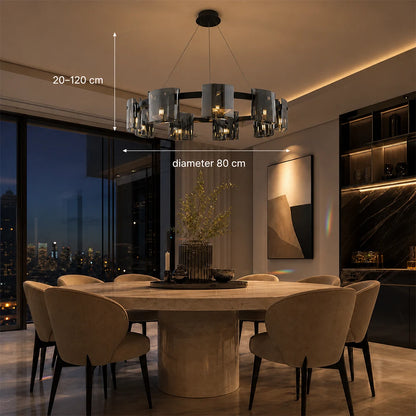 Modern Chandelier, Valmontreux Largo, 8xG9, Diameter 80cm, Black and Gray Crystals, Adjustable Height, Metal and Crystal - 08_CM360-800BK.png