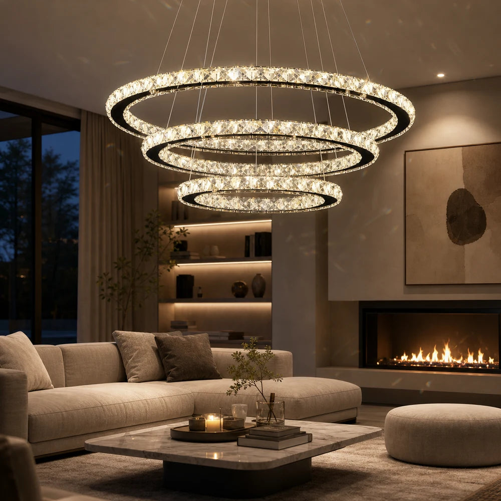 Suspended LED chandelier with remote control and crystal PRISM LUMINIS 79W, 3 Circles, Cold/Warm/Neutral light, Dimmable, Chrome, Adjustable Height - 08_LT029.png
