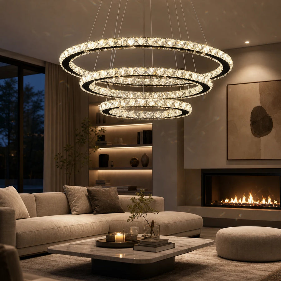 Suspended LED chandelier with remote control and crystal PRISM LUMINIS 79W, 3 Circles, Cold/Warm/Neutral light, Dimmable, Chrome, Adjustable Height - 08_LT029.png