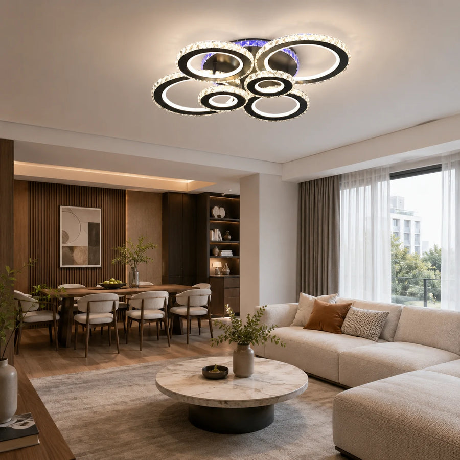 Lustra LED cu telecomanda si cristal NOVA ROTONDA RGB 145W, 6 Cercuri, lumina Rece/Calda/Neutra, Dimabila, Negru - 08_LT073-6BK.png