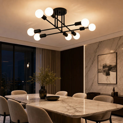 Classic Modernist Octa Chandelier, 8x E27, Black, Modern Design, Metal, Without Lampshade