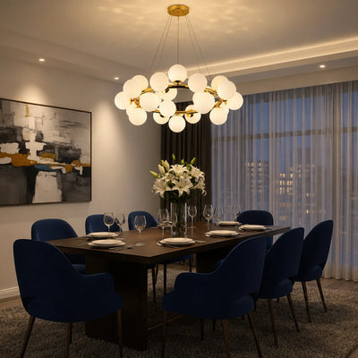 LOFT Chamber Chandelier, 25x G9, White Gold, Metal, Adjustable Height, Modern