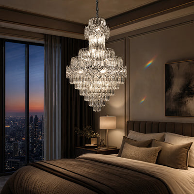 WINDSOR Grande Supremo Crystal Chandelier 14xE14, Diameter 60X90cm, Shiny Chrome, Adjustable Height