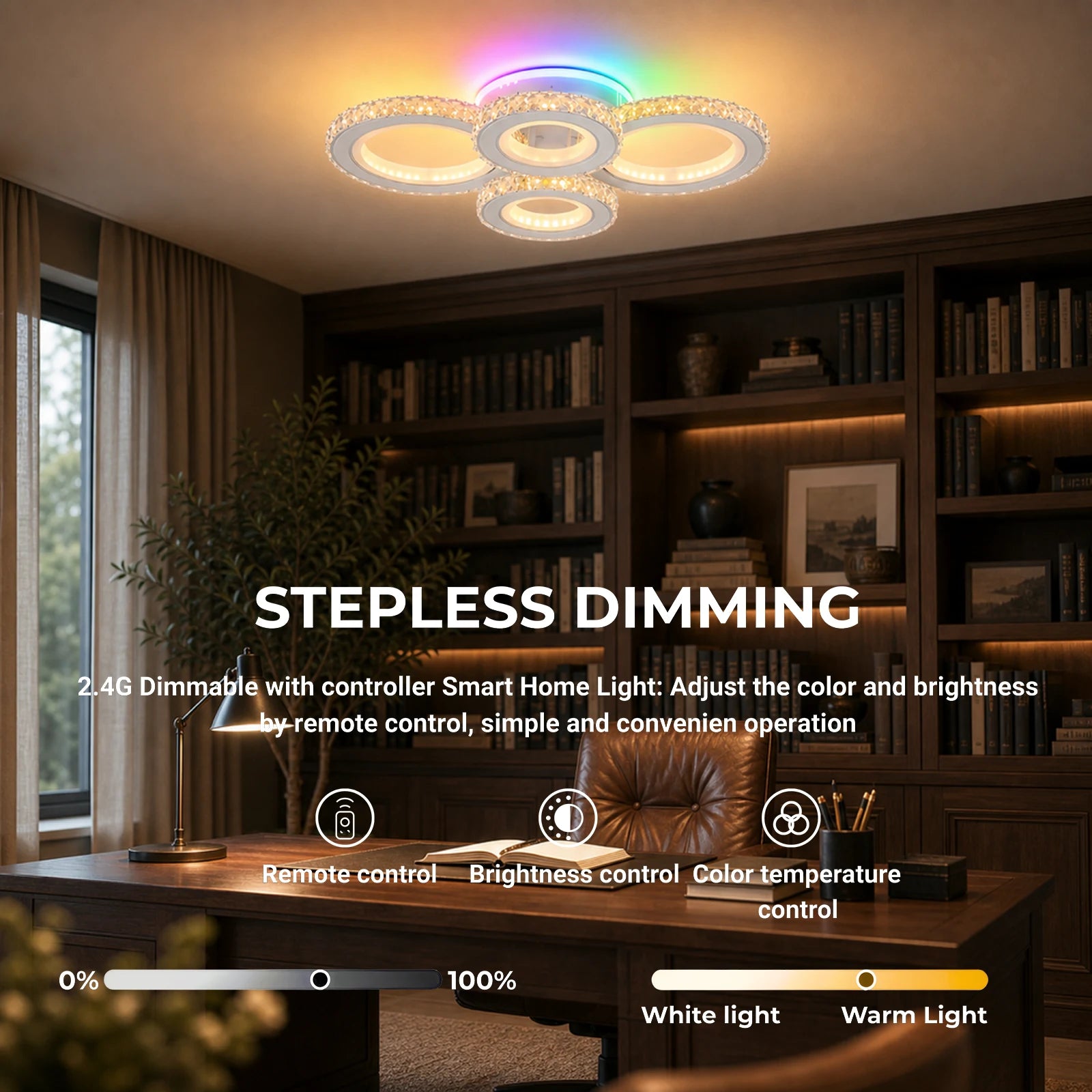 LED chandelier with remote control and crystal NOVA ROTONDA RGB 82W, 4 Circles, Cold/Warm/Neutral light, Dimmable, White - 09_LT073-4WH.png