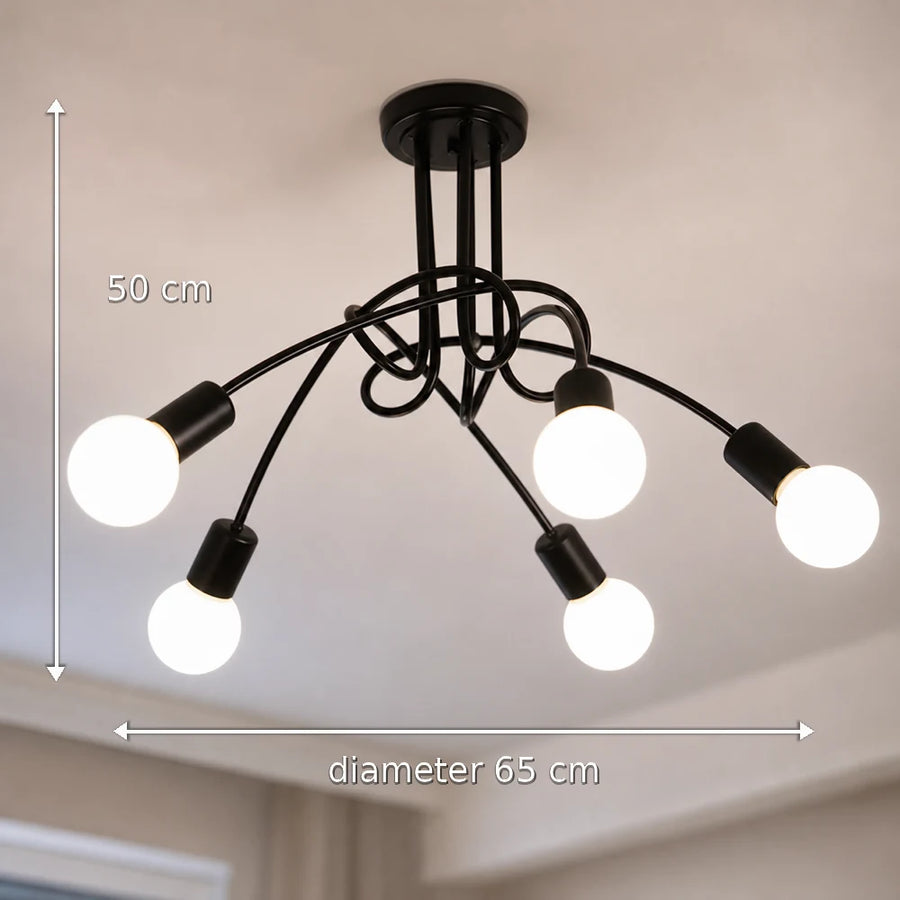 Modernist Chandelier Penta 5, 5x E27, Black, Modern Design - 10_LC366-5BK.png